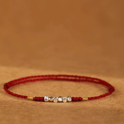 LuckyCharms Tiny Shape Silver Fortune Beads Red String Braided Bracelet