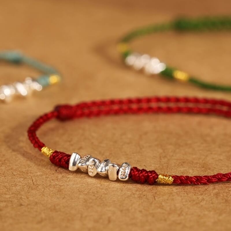 LuckyCharms Tiny Shape Silver Fortune Beads Red String Braided Bracelet
