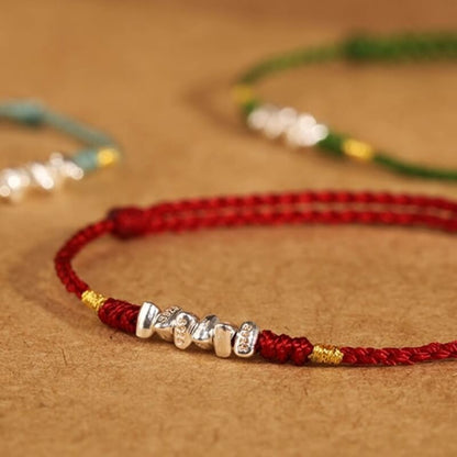 LuckyCharms Tiny Shape Silver Fortune Beads Red String Braided Bracelet