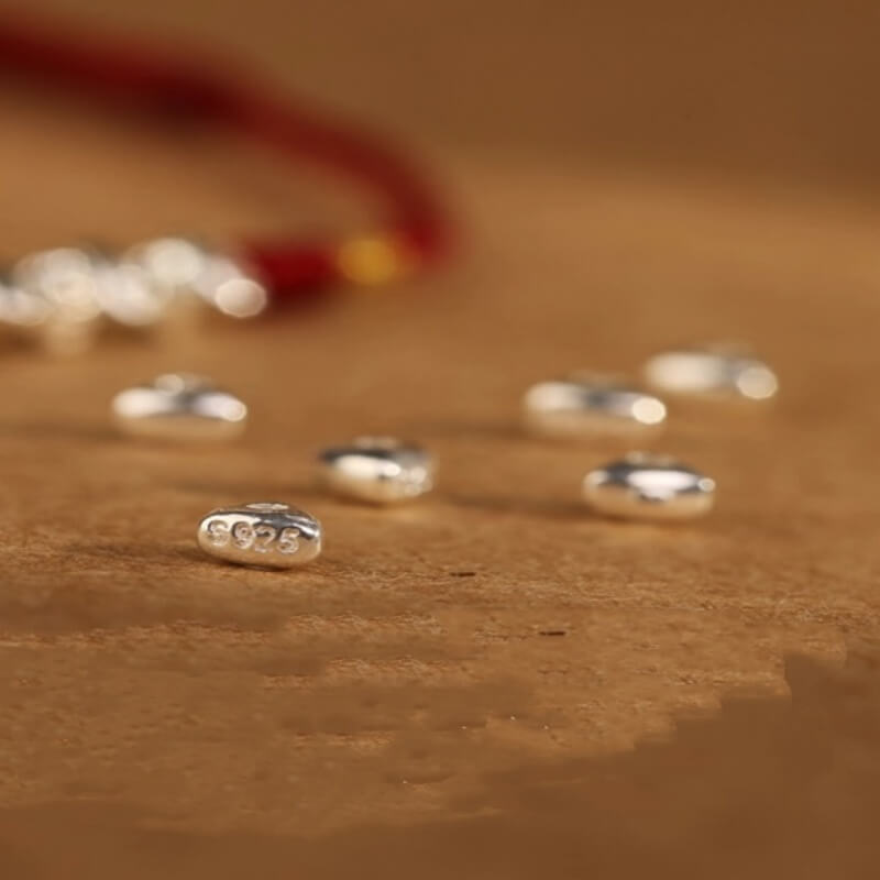 LuckyCharms Tiny Shape Silver Fortune Beads Red String Braided Bracelet