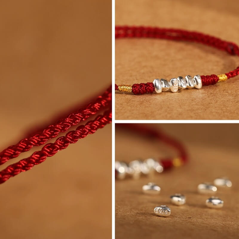LuckyCharms Tiny Shape Silver Fortune Beads Red String Braided Bracelet