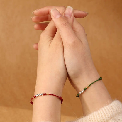 LuckyCharms Tiny Shape Silver Fortune Beads Red String Braided Bracelet