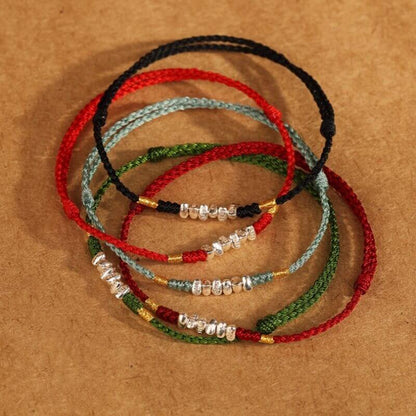 LuckyCharms Tiny Shape Silver Fortune Beads Red String Braided Bracelet