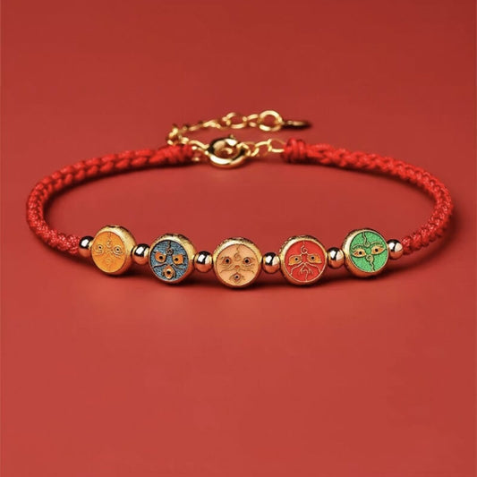LuckyCharms 925 Silver Tibetan Five Directions Wealth Gods Blessing Braided Rope Bracelet