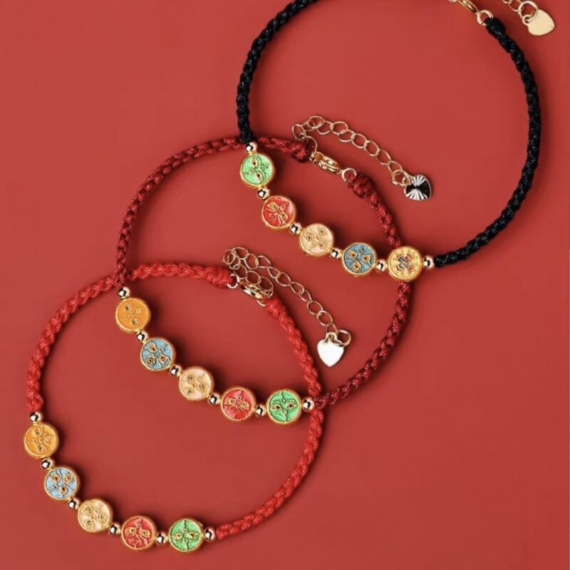 LuckyCharms 925 Silver Tibetan Five Directions Wealth Gods Blessing Braided Rope Bracelet