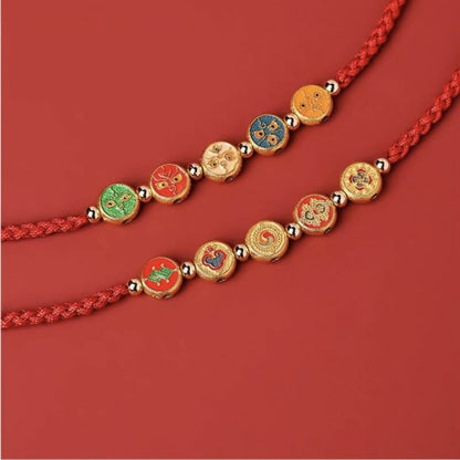 LuckyCharms 925 Silver Tibetan Five Directions Wealth Gods Blessing Braided Rope Bracelet