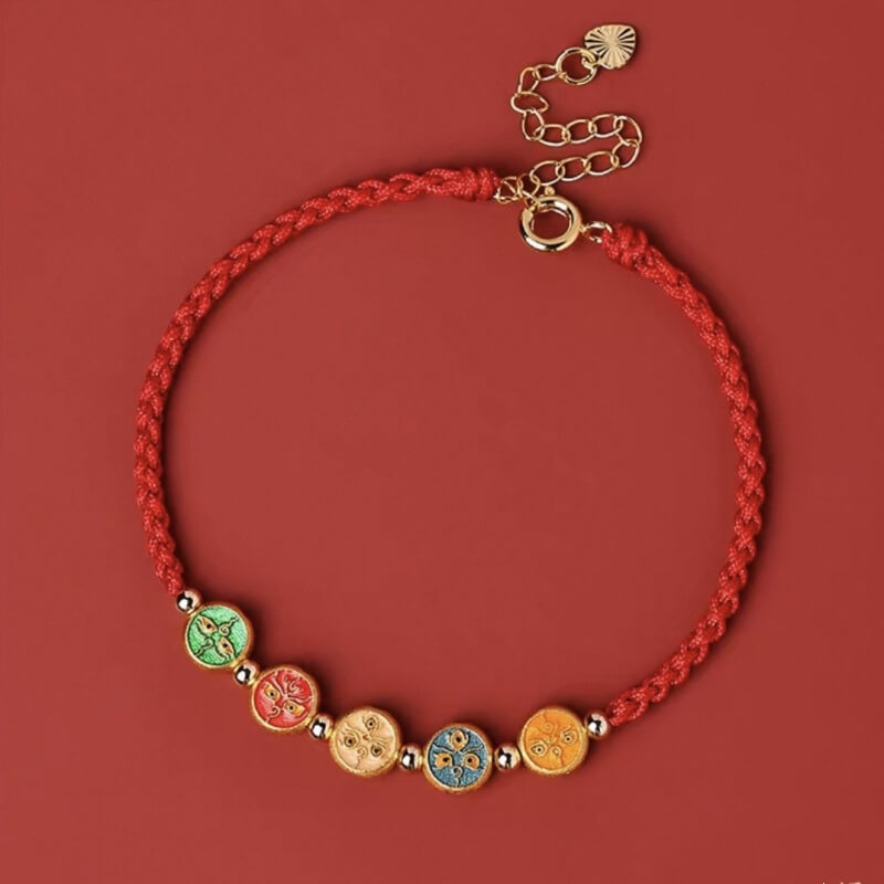 LuckyCharms 925 Silver Tibetan Five Directions Wealth Gods Blessing Braided Rope Bracelet
