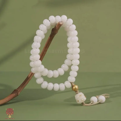 Le Mala Gyro Souverain – Bodhi en Jade Blanc Béni du Palais du Potala & Roue de Prière en Argent 925