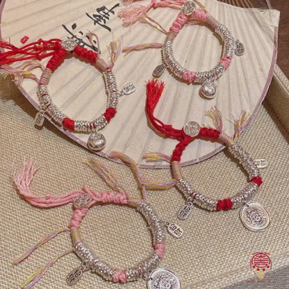 Tibetan-Style Silver-Plated Coiled Wealth-Attracting Pendant Bracelet Auspicious Gift