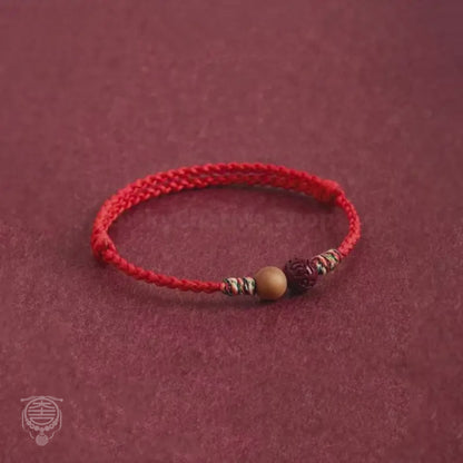 The Putuo Sanctuary Path Cord - Natural 5mm Cinnabar & Peachwood Orbiting Fortune Bracelet