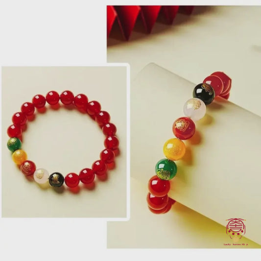 Natural Red Agate Five Gods of Wealth Bracelet | 10mm, Five Elements Agate, Adjustable, Fortune Attracting