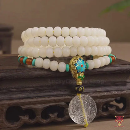 The Cosmic Alignment Mala - Mount Wutai Blessed 8mm Star & Moon Bodhi with Engraved Crystal Quartz