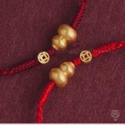 Bracelet porte-bonheur en calebasse et pièce plaquées or, inspiré du Mont Putuo | 3 couleurs au choix, cordon de serrage ajustable, corde en coton tressé haute densité
