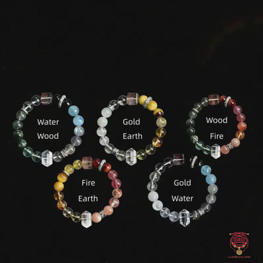 Blessed Natural Treasure Crystal Five Elements Bracelet | Taoist Mount Sanqing, 10mm Single Circle, Clear Quartz Point