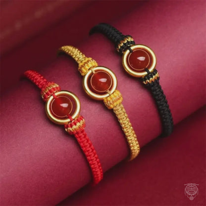 The Sanctuary Aegis - Mount Putuo Inspired 18mm Heavy-Gauge Gold-Plated Peace Buckle & Inset Natural Red Agate Vajra Knot Bracelet
