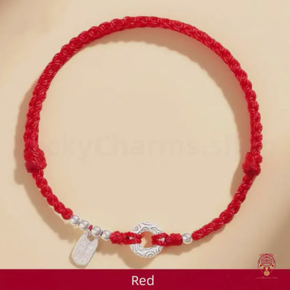 Bracelet tressé en argent S925 avec boucle « Paix » | Pendentifs en argent « Santé et Paix », bracelet oriental porte-bonheur à porter au quotidien et à offrir