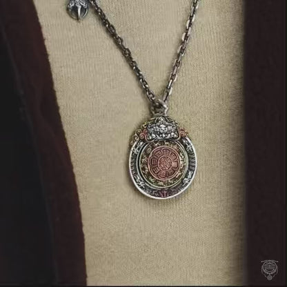 Collier Pendentif Rotatif Neuf Palais Tibétain - Ensemble Chaîne Vajra en Argent S925
