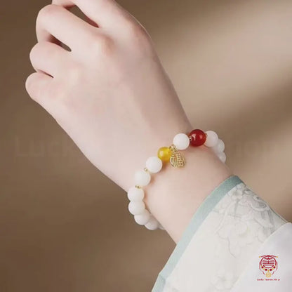 The Sovereign Bliss Mala - Lingyin Blessed White Jade Bodhi & Five-Fold 'Fu' Strand