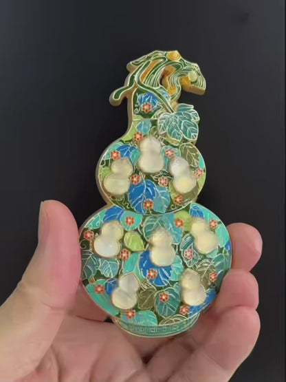 Magnet 3D Réfrigérateur Musée du Henan : Gourde Émaillée Incrustée de Jade - Style Artefact Ancien Dynastie Qing, Cadeau Porte-Bonheur