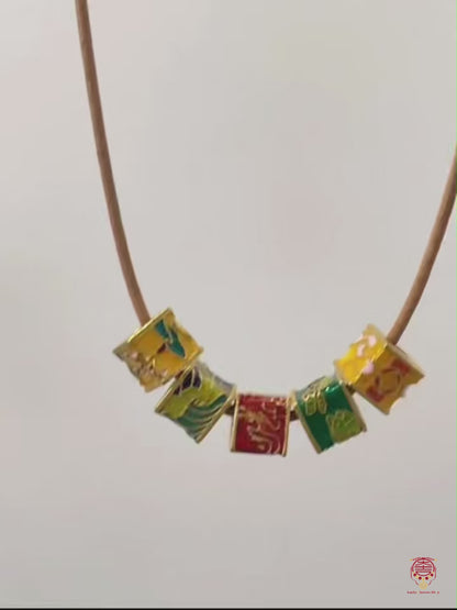 Five Elements Ancient Enamel Fortune Bead Pendant Necklace