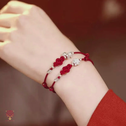 Bracelet rouge tissé à la main en argent sterling 999, motif lotus et poney Ruyi, pour femme