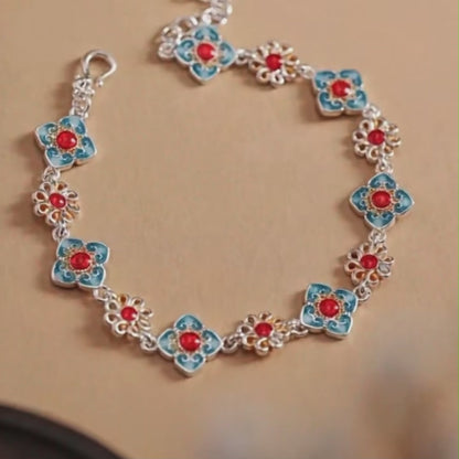 Dunhuang Academy Baoxiang Flower Enamel Adjustable Chain Bracelet