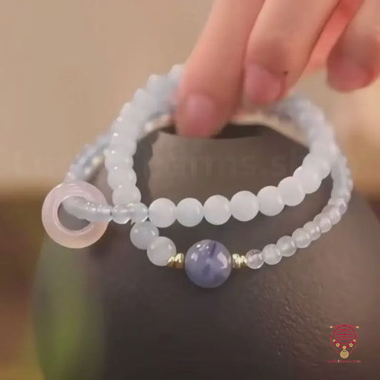 Mount Putuo Blessed Natural Aquamarine Double-Strand Bracelet | High-Transparency, Healing Energy