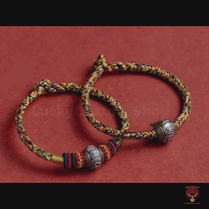 Mount Putuo Blessing 925 Silver Six-Word Mantra Fortune-Turning Bead Braided Bracelet