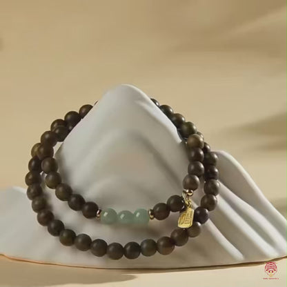 The Zen Serenity Bracelet - Natural Green Sandalwood & White Jade