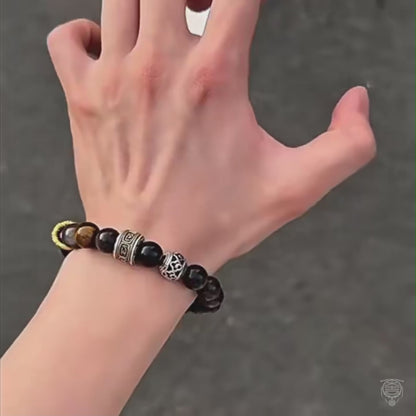 Obsidian & Tiger's Eye Artisan Bracelet - Multi-Stone Mantra Strand