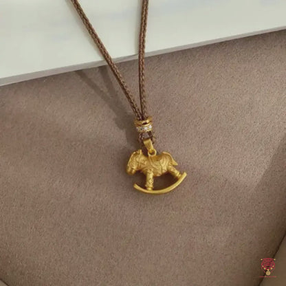 Gold Carousel Rotating Horse Pendant Necklace - Neo-Chinese Amulet