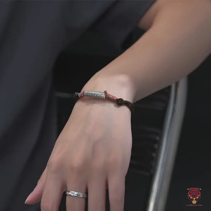 999 Pure Silver Couple Lu Lu Tong Bracelet | Six-Syllable Mantra, Tibetan Braided Red & Black Cords