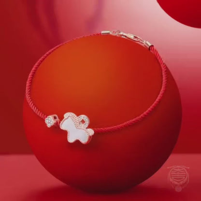925 Sterling Silver Pony Red String Bracelet | Shell & CZ Charm