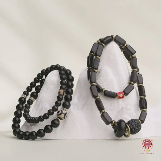 Potala Palace Empowered Ebony Three-Eyed Dzi Bead Bracelet | Retro Copper Spacers, Tibetan Lucky Jewelry