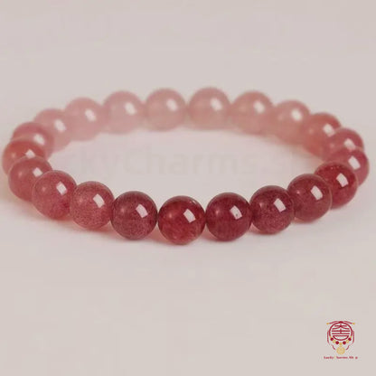 Bracelet en quartz fraise béni du Mont Putuo | Rose dégradé, chance et romance, cadeau pour femme