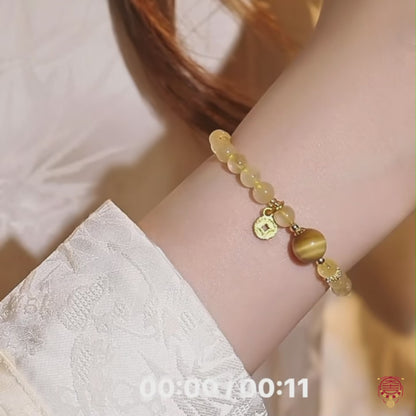 Natural Citrine & Golden Rutilated Quartz Single-Strand Bead Bracelet