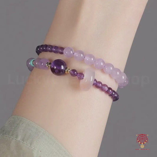 Vintage Amethyst Multi-Strand Bracelet | Rose Quartz Peace Buckle, Turquoise Detail, Spiritual Jewelry for Women