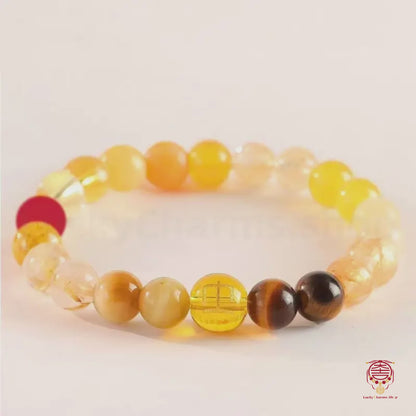Bracelet béni du Mont Putuo · Cinq Éléments et Cinq Couleurs - Perles de cristal naturel de 8 mm | WUXING, Énergie de Fortune, Mode et Bénédiction