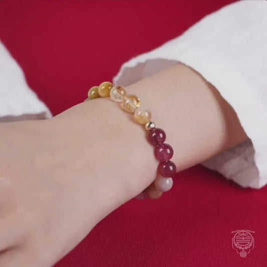 Lingyin Temple Blessed Natural Multi-Gem Crystal Five Elements Balance Bracelet | 14K Gold Plated Spacers, 5 Elements Combination for Energy Harmony