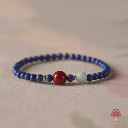 Bracelet porte-bonheur en lapis-lazuli et cinabre (une seule couche) | Éveillez la sagesse et attirez la chance : votre totem porte-bonheur oriental