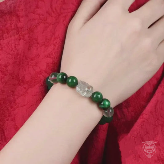 Natural Crystal PiXiu Five Elements Balance Energy Single-Loop Bracelet | Authentic Crystal PiXiu, Wealth-Attracting & Energy Harmonizing