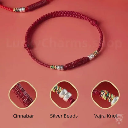 Cinnabar Six-Syllable Mantra Silver Bead Woven Bracelet - 2 Colors, Zen & Blessing