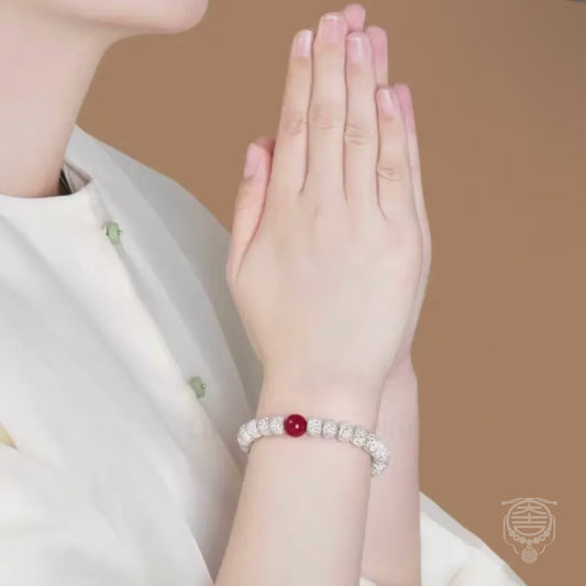 Mount Putuo Blessed Star-Moon Bodhi, Cinnabar & Jade Fortune Bead Bracelet