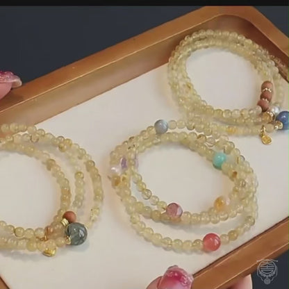 Natural Citrine Multi-Wrap Gemstone Bracelet - Quartz & Sandalwood