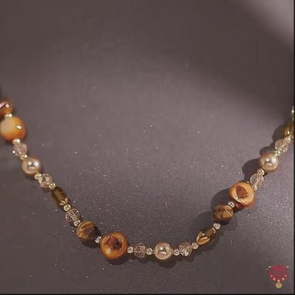 Irregular Natural Tiger’s Eye Bead Necklace | Adjustable Warm Earth-Tone Choker
