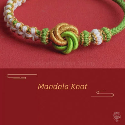 Bracelet DIY Mandala et nœud fleur de pêcher | Bijou bohème style chinois en corde de coton, compatible avec les perles (>3 mm), ajustable