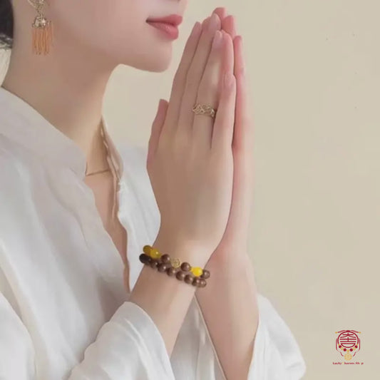 Lingyin Temple Blessed Natural Green Sandalwood & Yellow Agate Money Tree Fortune Bracelet