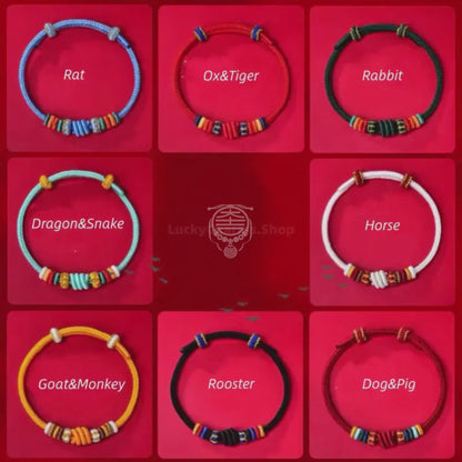 Le Cordon Souverain de la Trinité - Nœud de Triple Connexion du Zodiaque Chinois Béni du Mont Wutai & Bracelet Tressé à 8 Brins Infini