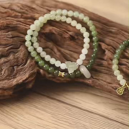 Palace Celadon Nephrite Jade Bracelet with Gourd & Butterfly Charms