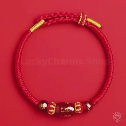 Le cordon du Destin Radieux - Bracelet Lu Lu Tong en agate rouge naturelle de 10 mm béni par Putuo du zodiaque chinois
